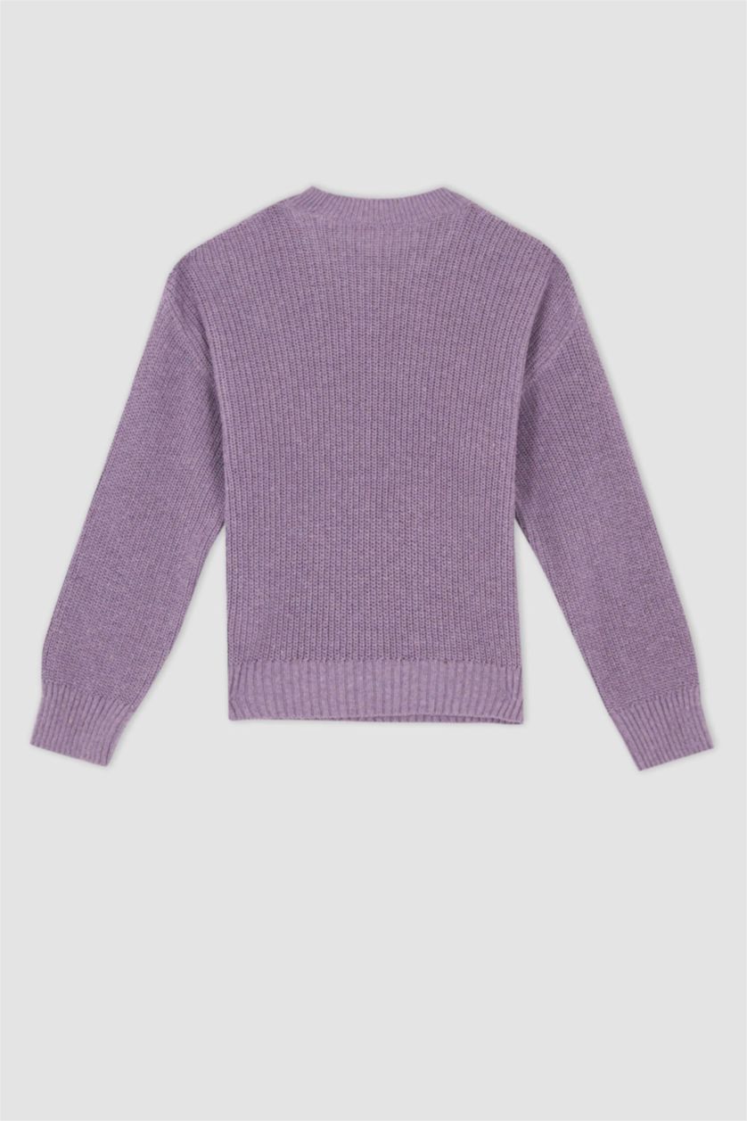 FILLES Violet Clair Pull Tricot Col rond Fille