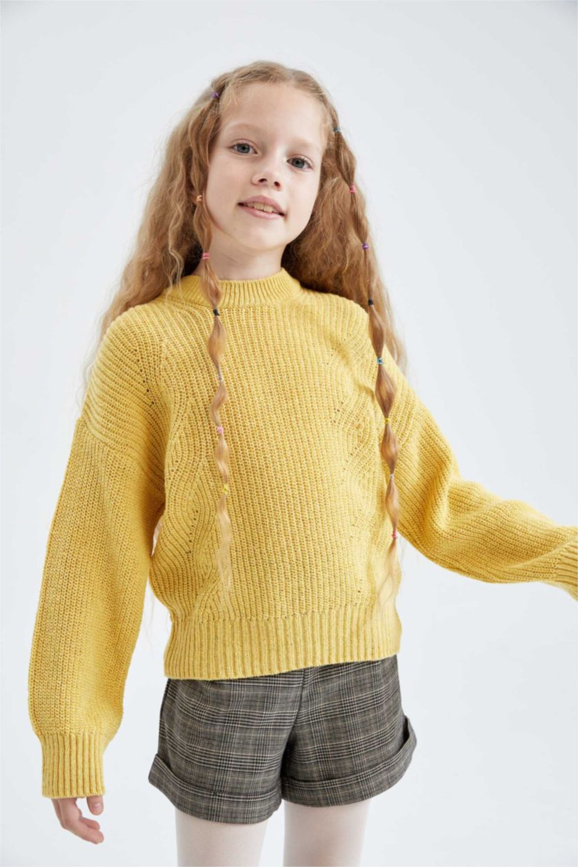 Kız Çocuk - Genç Kız Sarı Kız Çocuk Regular Fit Bisiklet Yaka  Kazak