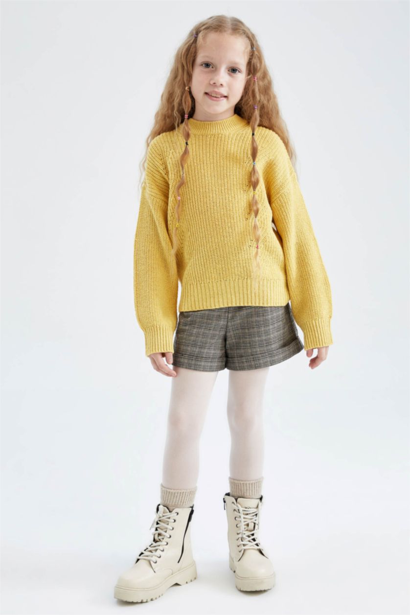 Kız Çocuk - Genç Kız Sarı Kız Çocuk Regular Fit Bisiklet Yaka  Kazak