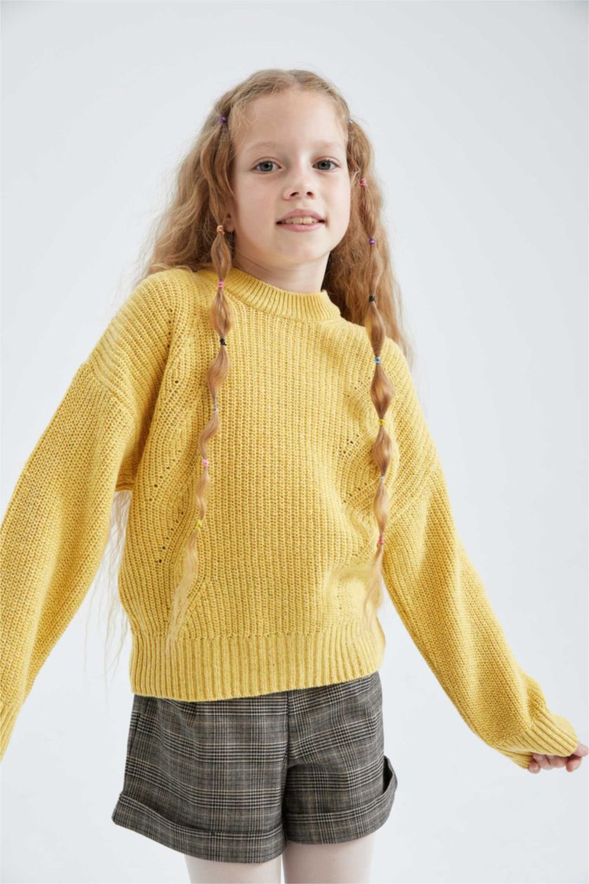 Kız Çocuk - Genç Kız Sarı Kız Çocuk Regular Fit Bisiklet Yaka  Kazak