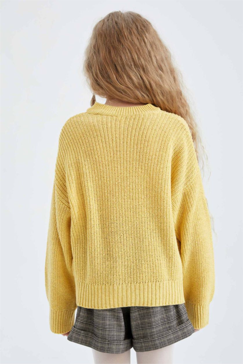 Kız Çocuk - Genç Kız Sarı Kız Çocuk Regular Fit Bisiklet Yaka  Kazak