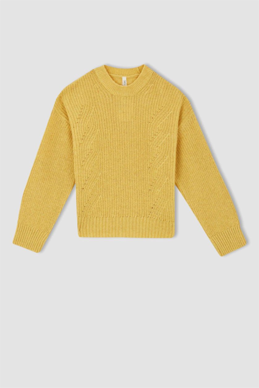 Kız Çocuk - Genç Kız Sarı Kız Çocuk Regular Fit Bisiklet Yaka  Kazak