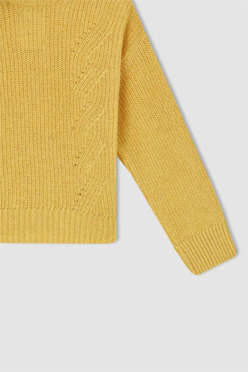 Kız Çocuk - Genç Kız Sarı Kız Çocuk Regular Fit Bisiklet Yaka  Kazak