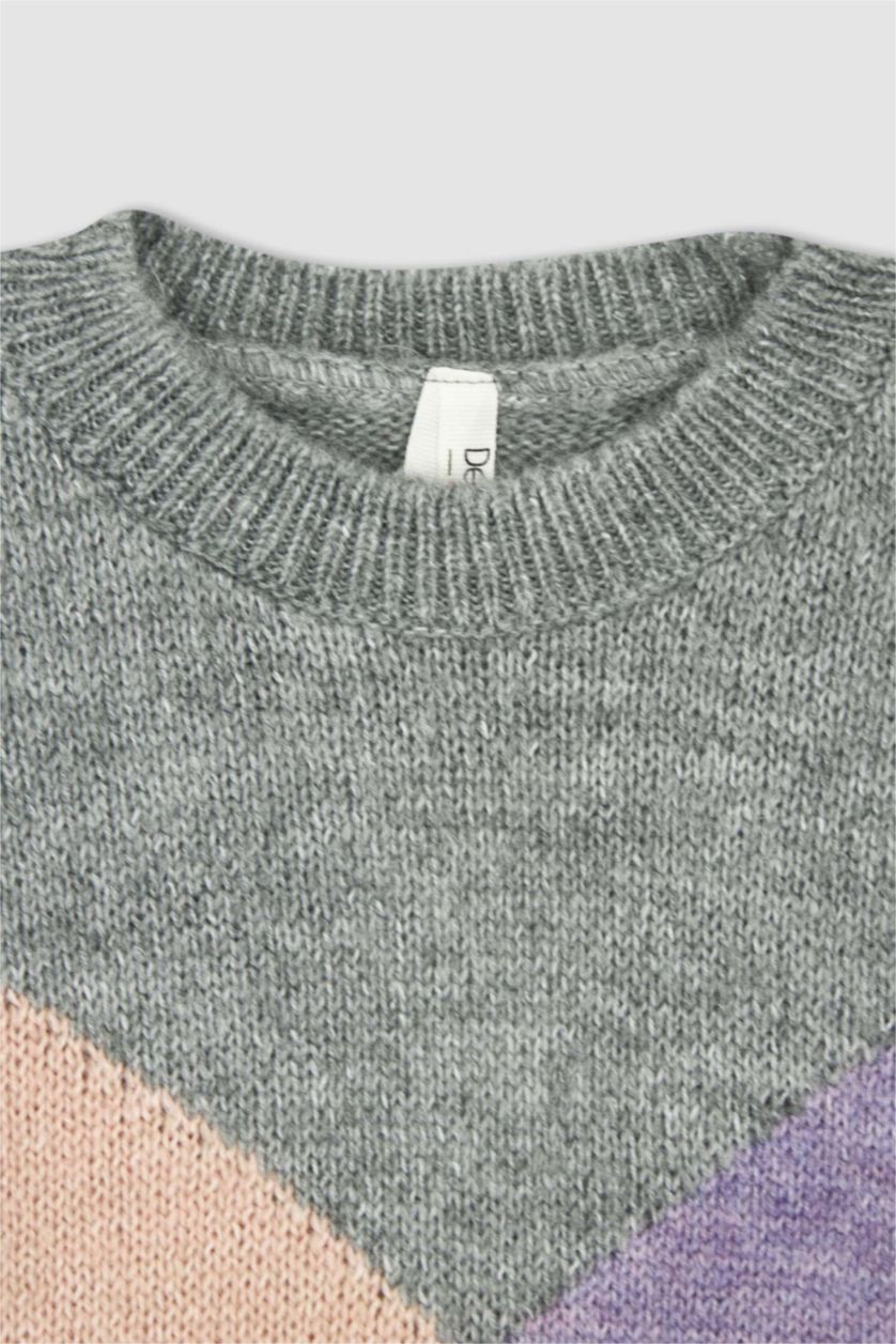 بنات أرجواني بلوز صوف تريكو بناتي قصة عادية بياقة مستديرة