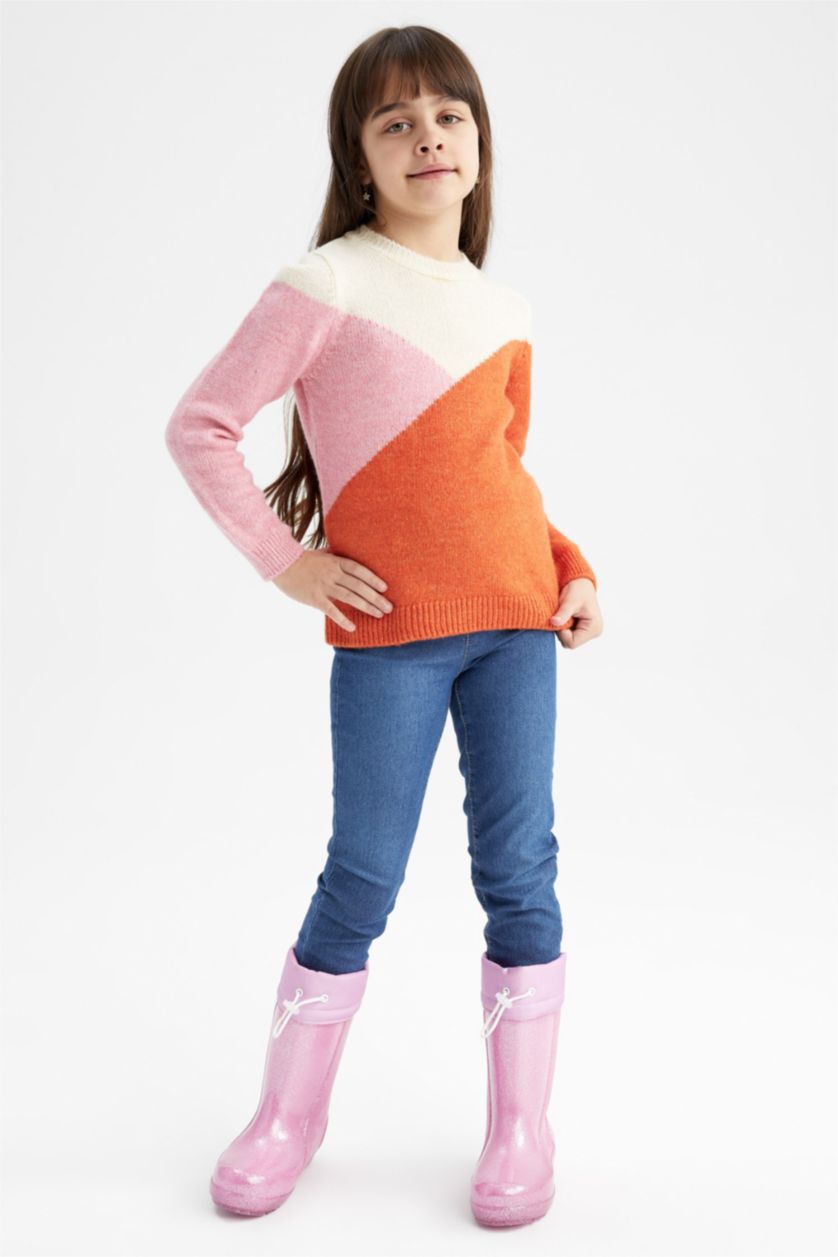 Girls & Teens Orange Girl Regular Fit Crew Neck Pullover