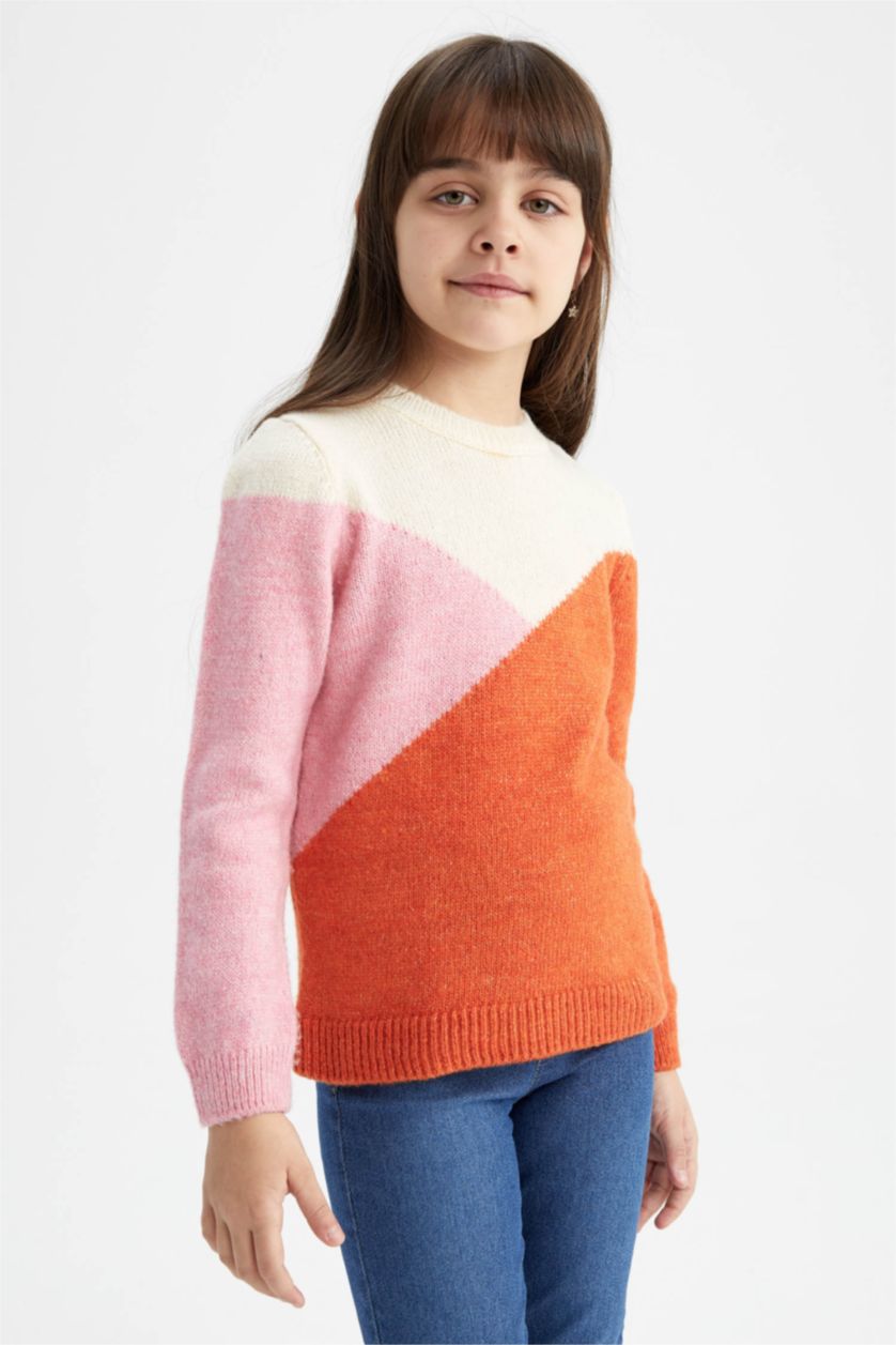 Girls & Teens Orange Girl Regular Fit Crew Neck Pullover