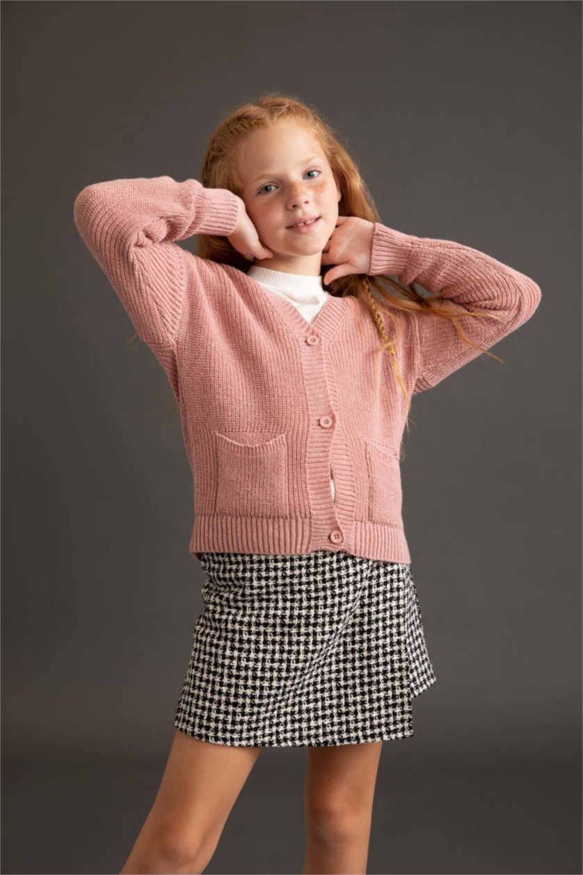 GIRLS & TEENS Light Rose Regular Fit V-Neck Cardigan
