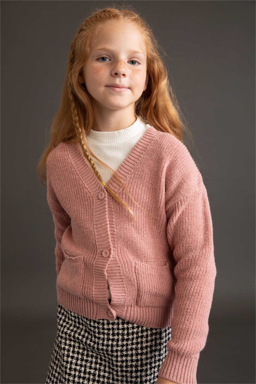 GIRLS & TEENS Light Rose Regular Fit V-Neck Cardigan