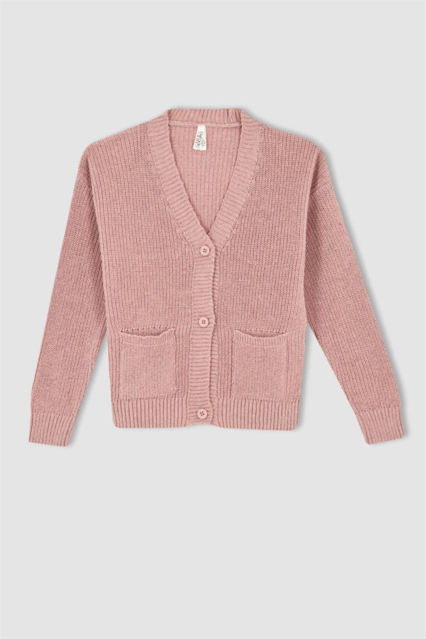 GIRLS & TEENS Light Rose Regular Fit V-Neck Cardigan