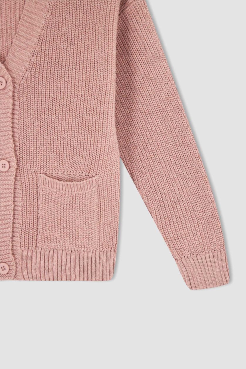 GIRLS & TEENS Light Rose Regular Fit V-Neck Cardigan