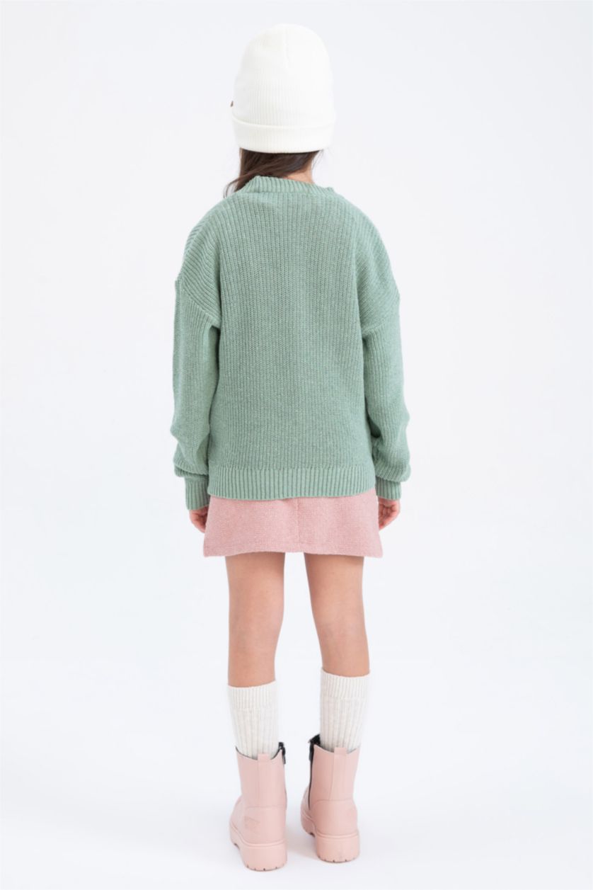 Девочки и подростки Светло-зеленый Кардиган с V-образным вырезом из трикотажа для девочек