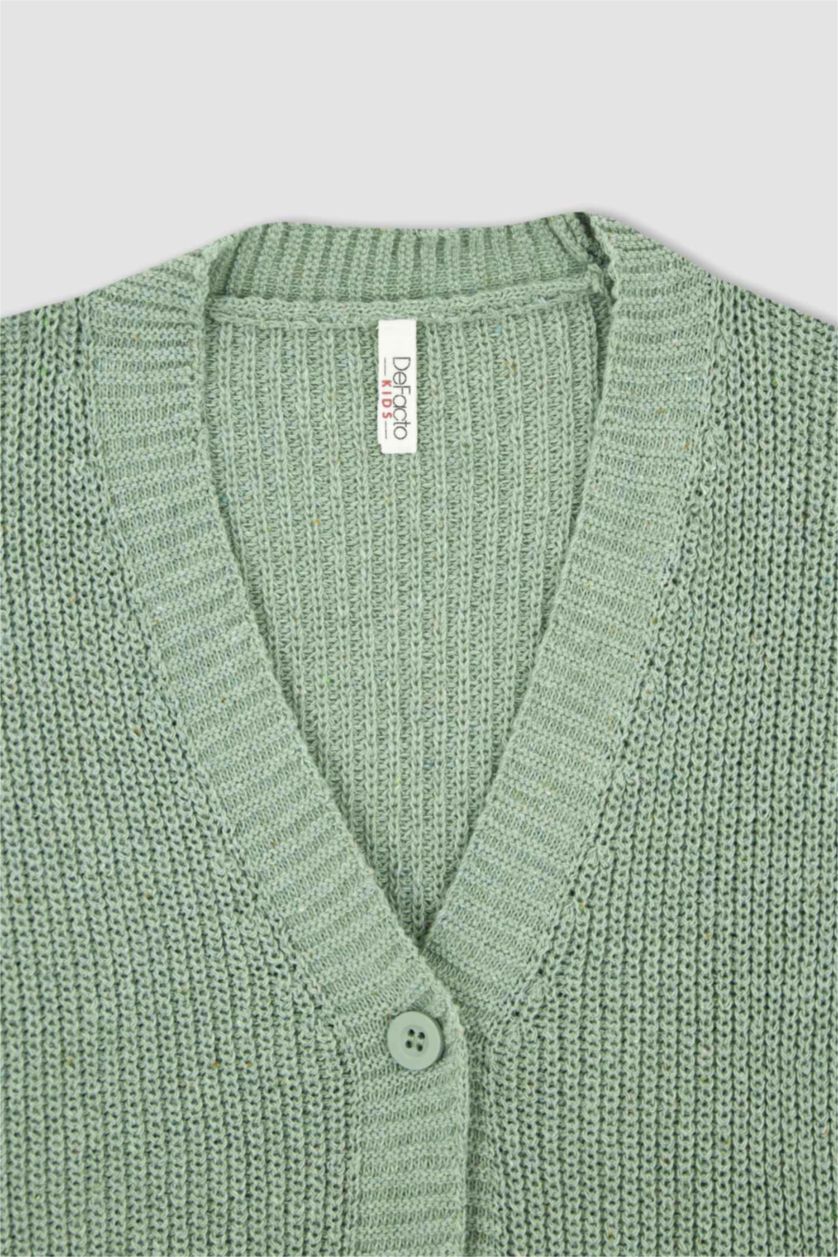 Девочки и подростки Светло-зеленый Кардиган с V-образным вырезом из трикотажа для девочек