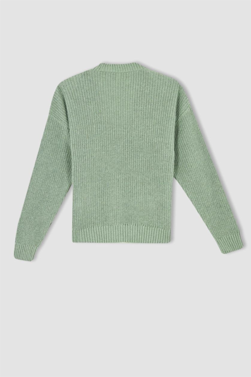 Девочки и подростки Светло-зеленый Кардиган с V-образным вырезом из трикотажа для девочек