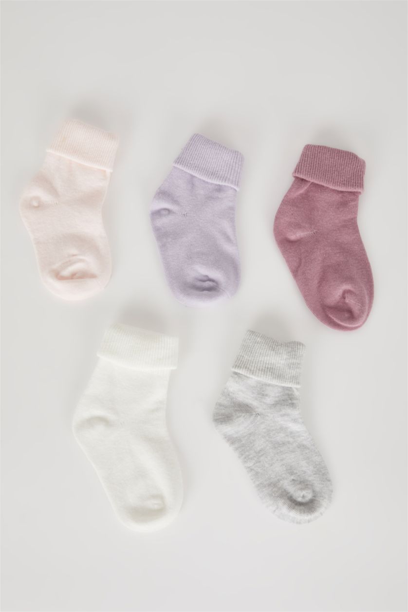 Kız Bebek Pembe Kız Bebek Kaydırmaz Taban 5'li Pamuklu Uzun Çorap
