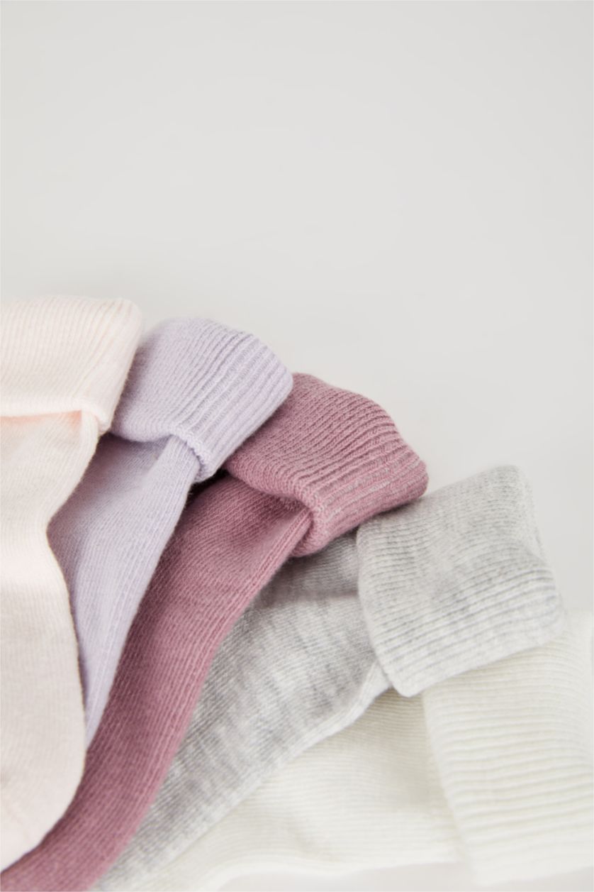 Kız Bebek Pembe Kız Bebek Kaydırmaz Taban 5'li Pamuklu Uzun Çorap