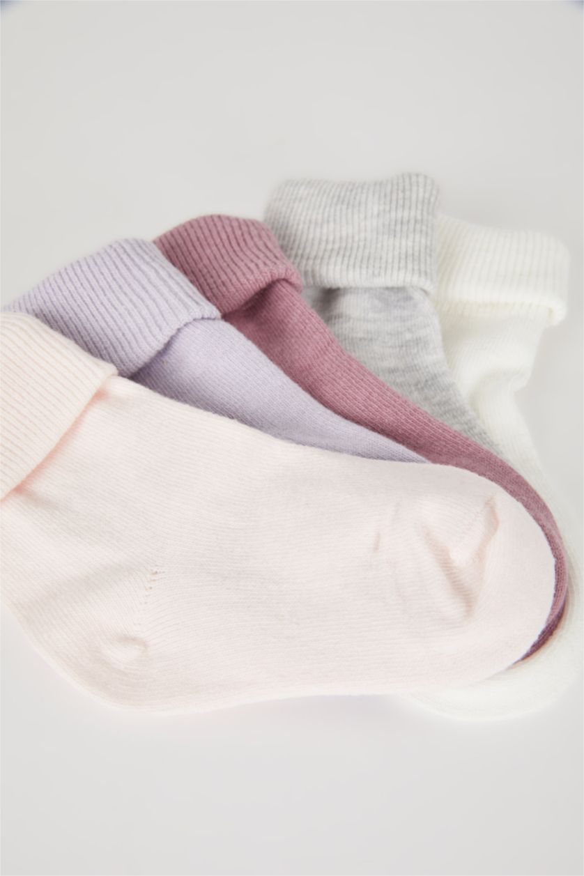 Kız Bebek Pembe Kız Bebek Kaydırmaz Taban 5'li Pamuklu Uzun Çorap