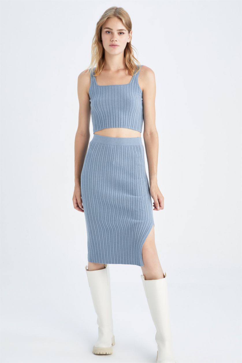 نساء أزرق فانيلة سليم فيت بياخة مربعة بدون ردن