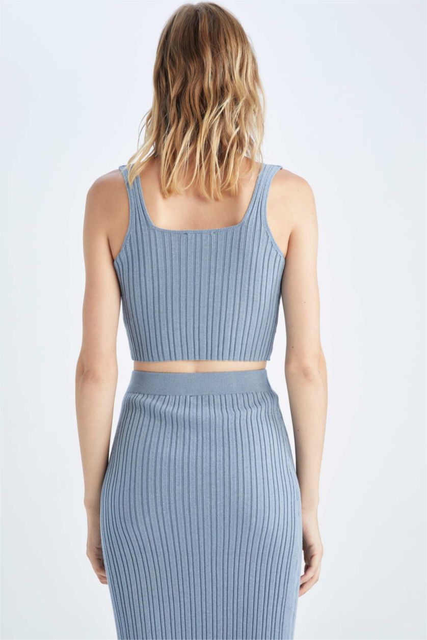 نساء أزرق فانيلة سليم فيت بياخة مربعة بدون ردن