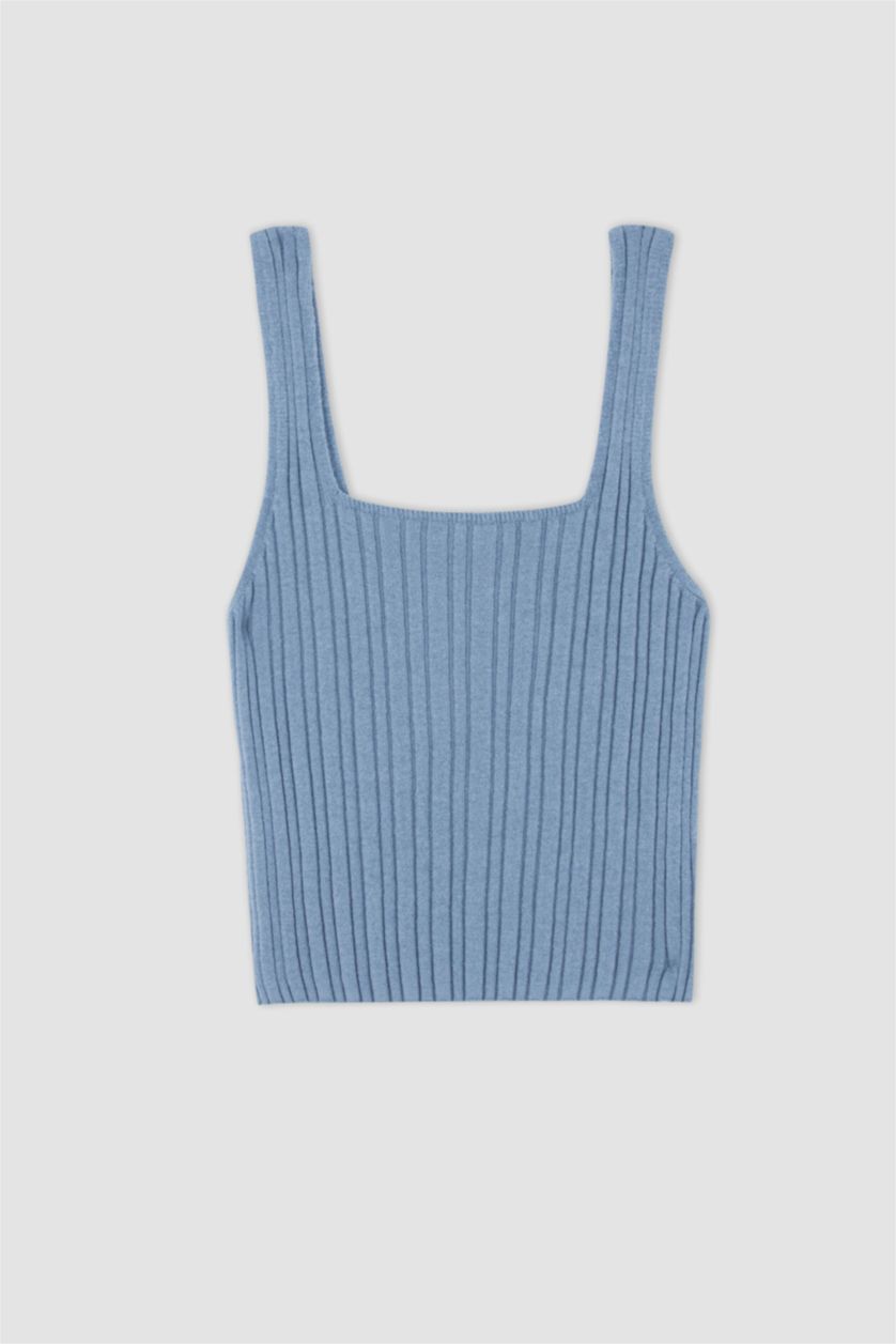 نساء أزرق فانيلة سليم فيت بياخة مربعة بدون ردن