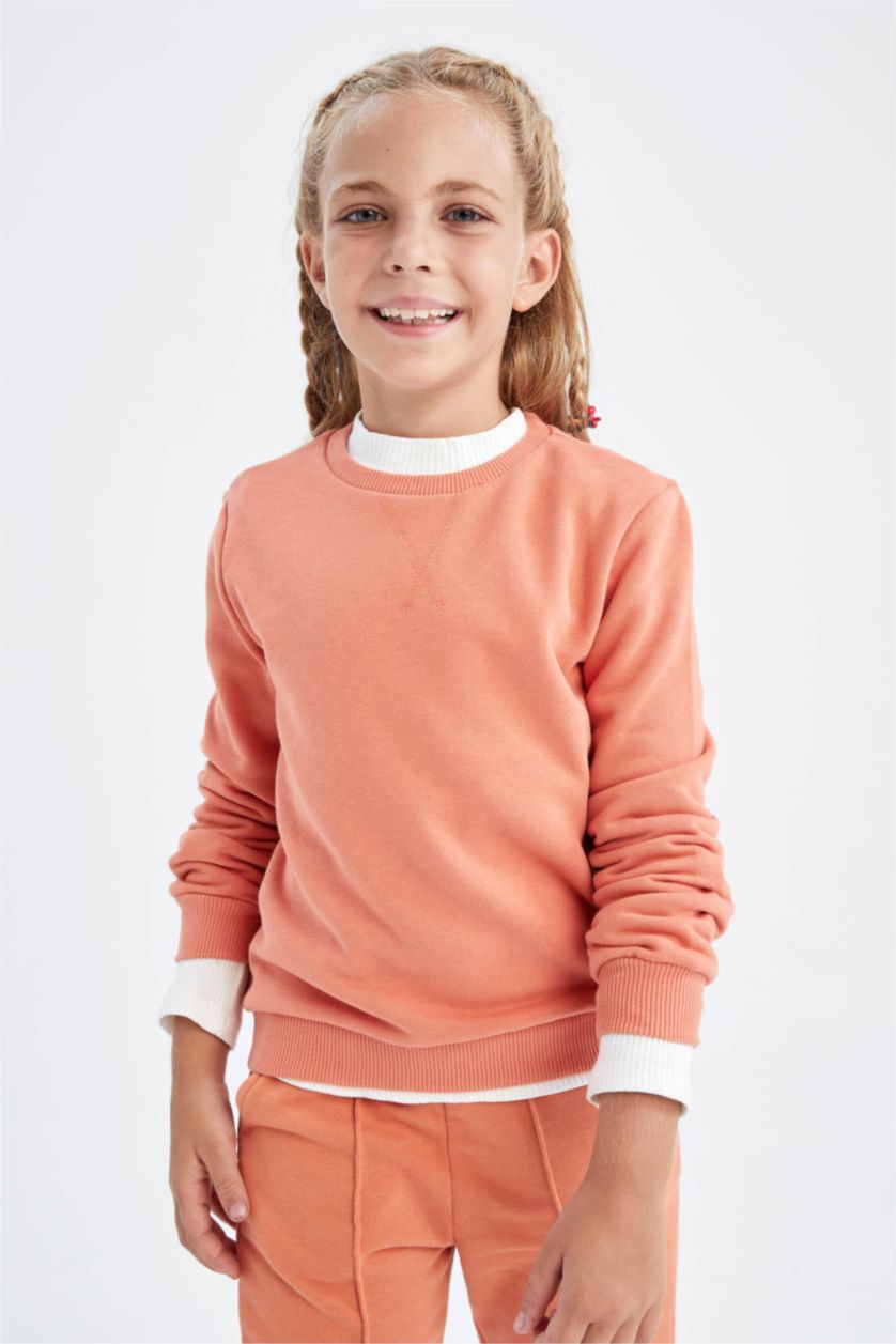 GIRLS & TEENS Orange Regular Fit Crew Neck Sweatshirt
