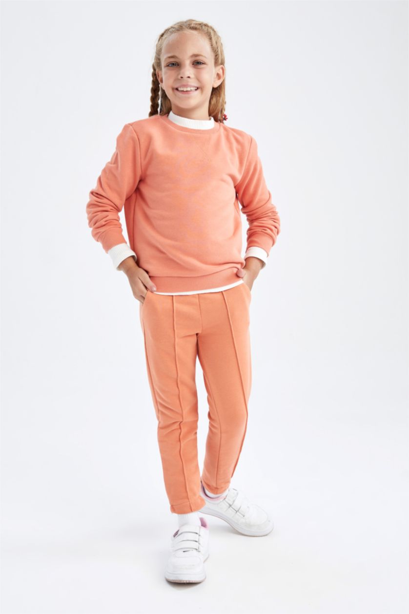 GIRLS & TEENS Orange Regular Fit Crew Neck Sweatshirt