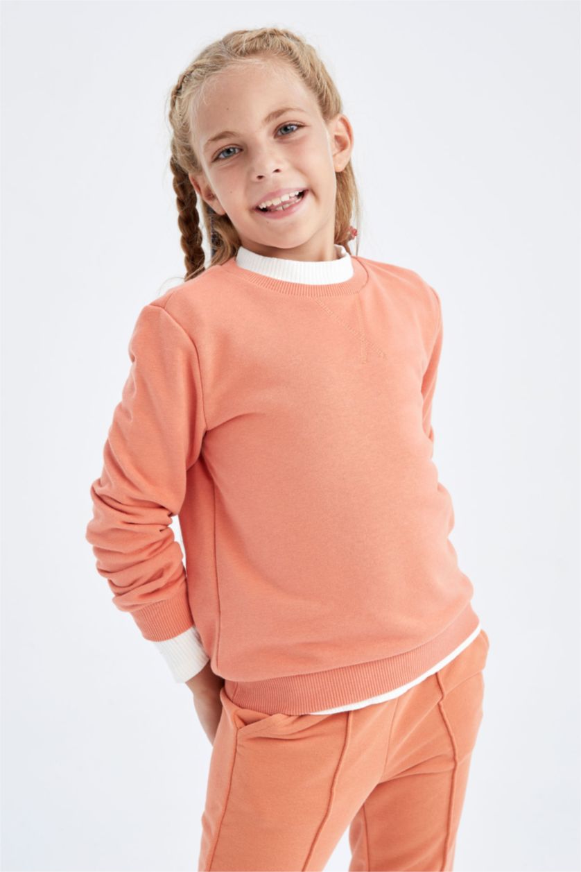 GIRLS & TEENS Orange Regular Fit Crew Neck Sweatshirt