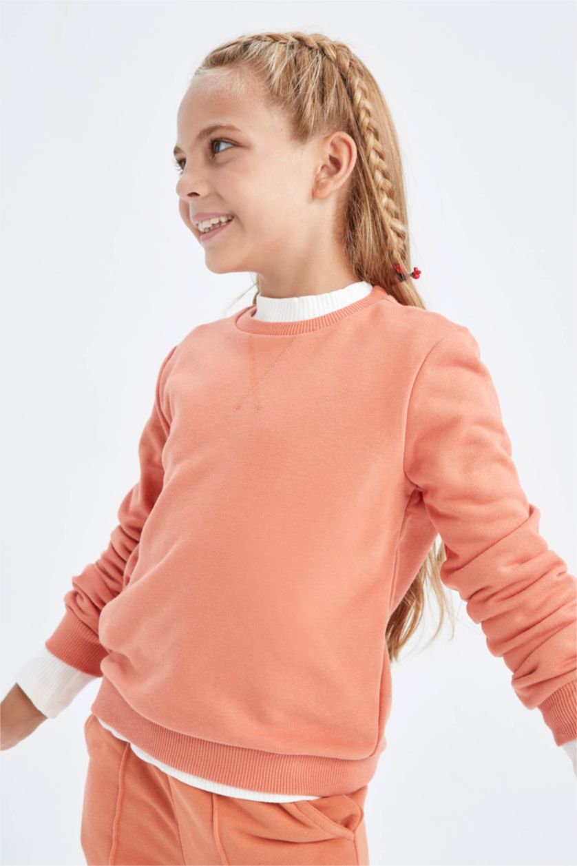 GIRLS & TEENS Orange Regular Fit Crew Neck Sweatshirt