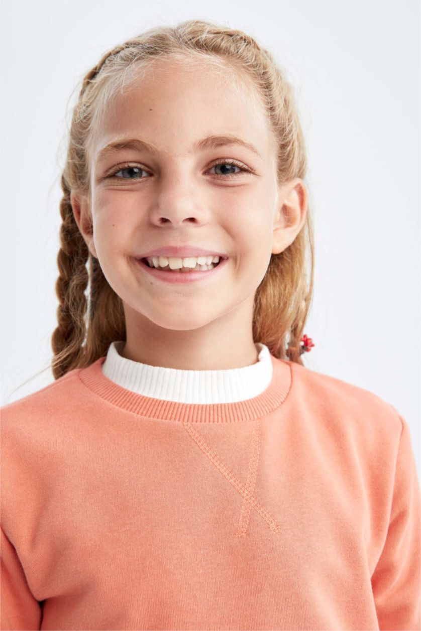 GIRLS & TEENS Orange Regular Fit Crew Neck Sweatshirt