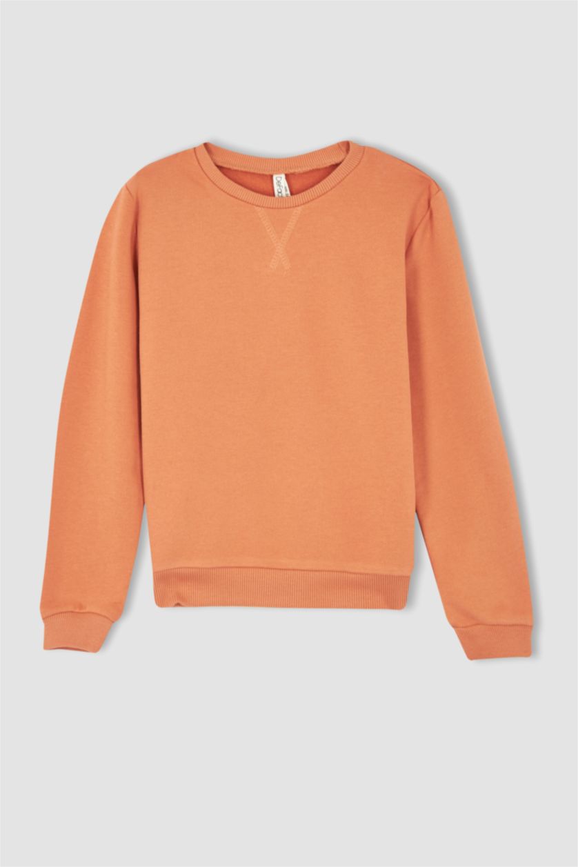 GIRLS & TEENS Orange Regular Fit Crew Neck Sweatshirt