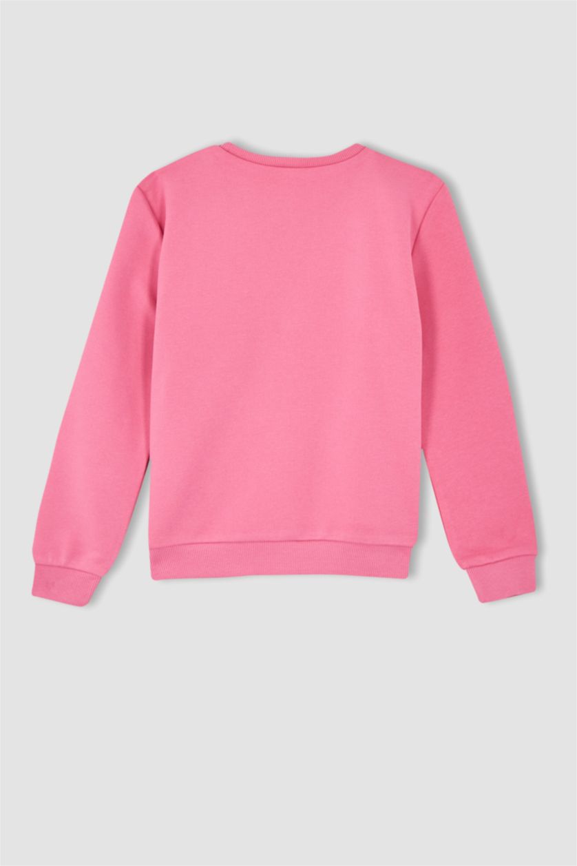 Kız Çocuk - Genç Kız Pembe Kız Çocuk Bisiklet Yaka İçi Yumuşak Tüylü Okul Sweatshirt