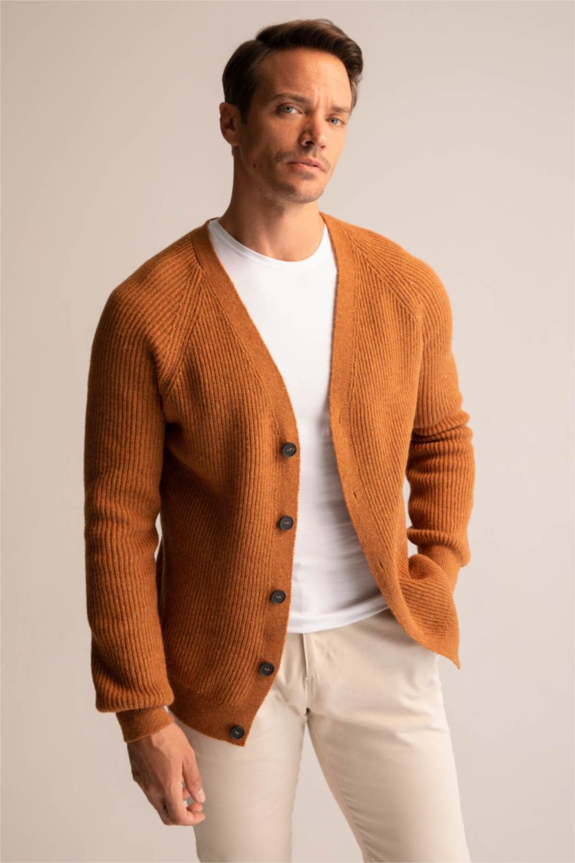 Men Yellow Relax Fit Cardigan