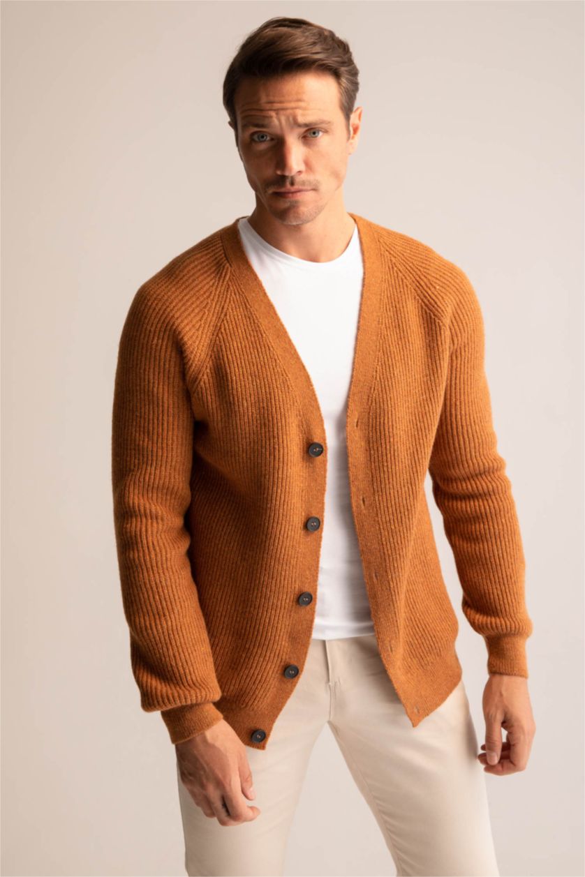 Men Yellow Relax Fit Cardigan