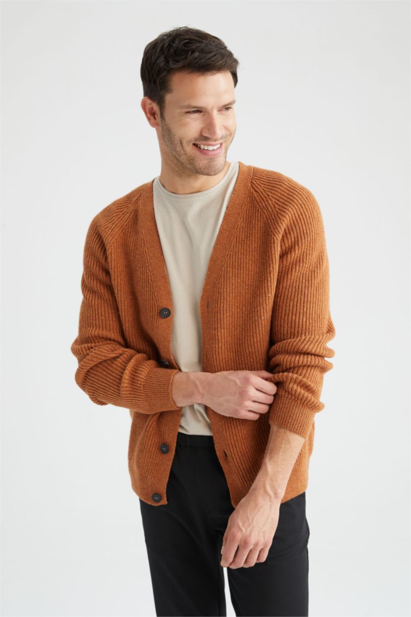 Men Yellow Relax Fit Cardigan