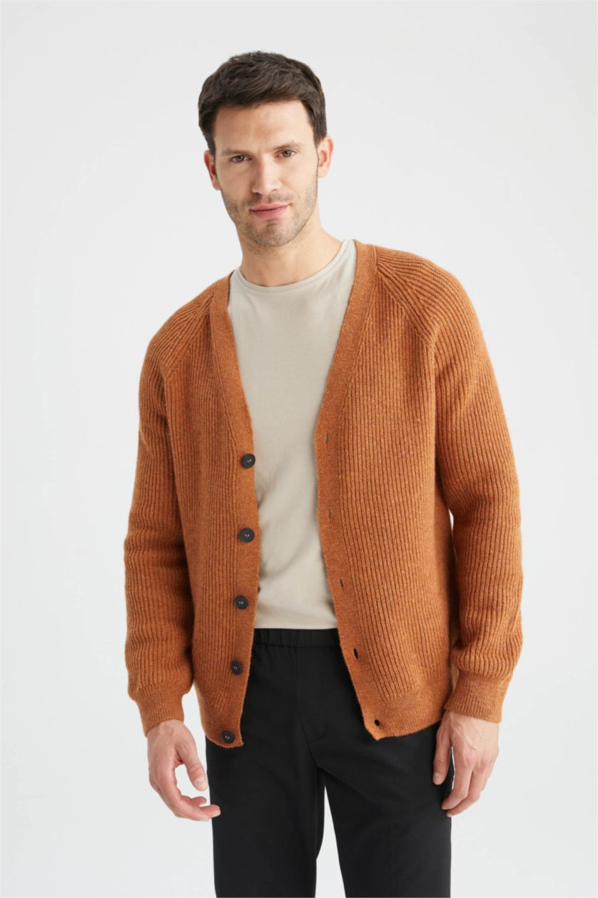 Men Yellow Relax Fit Cardigan