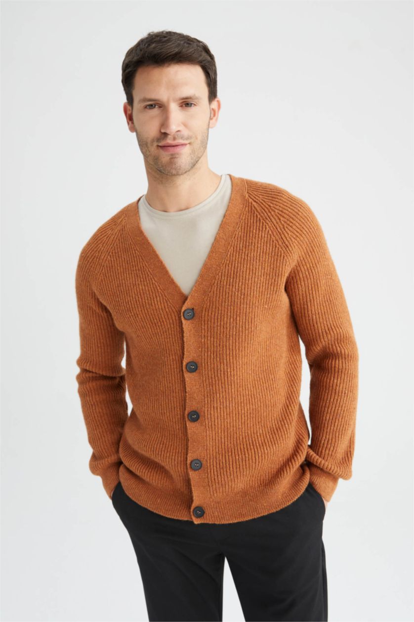 Men Yellow Relax Fit Cardigan