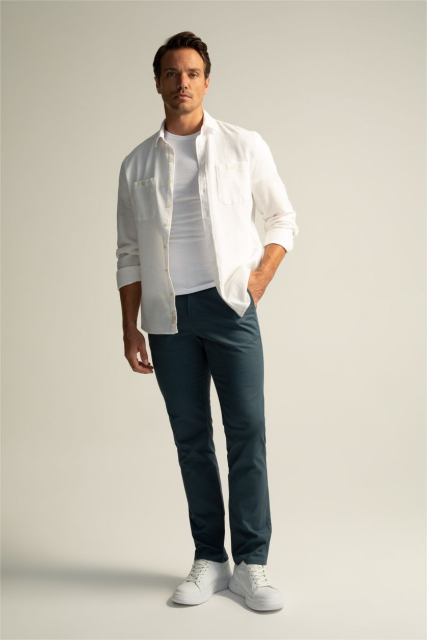 رجالي بترولي بنطلون تشينو بقصة عادية