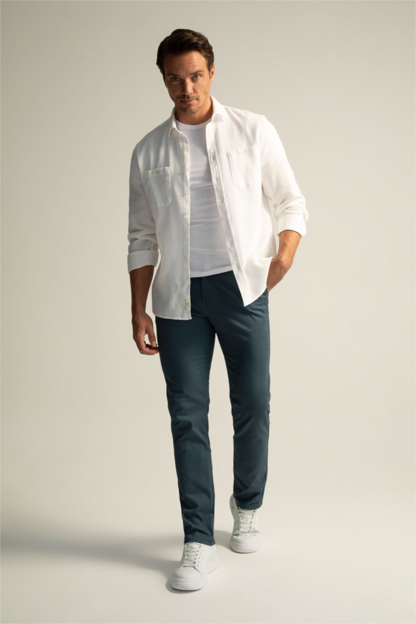 رجالي بترولي بنطلون تشينو بقصة عادية