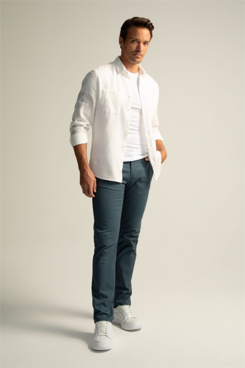 رجالي بترولي بنطلون تشينو بقصة عادية