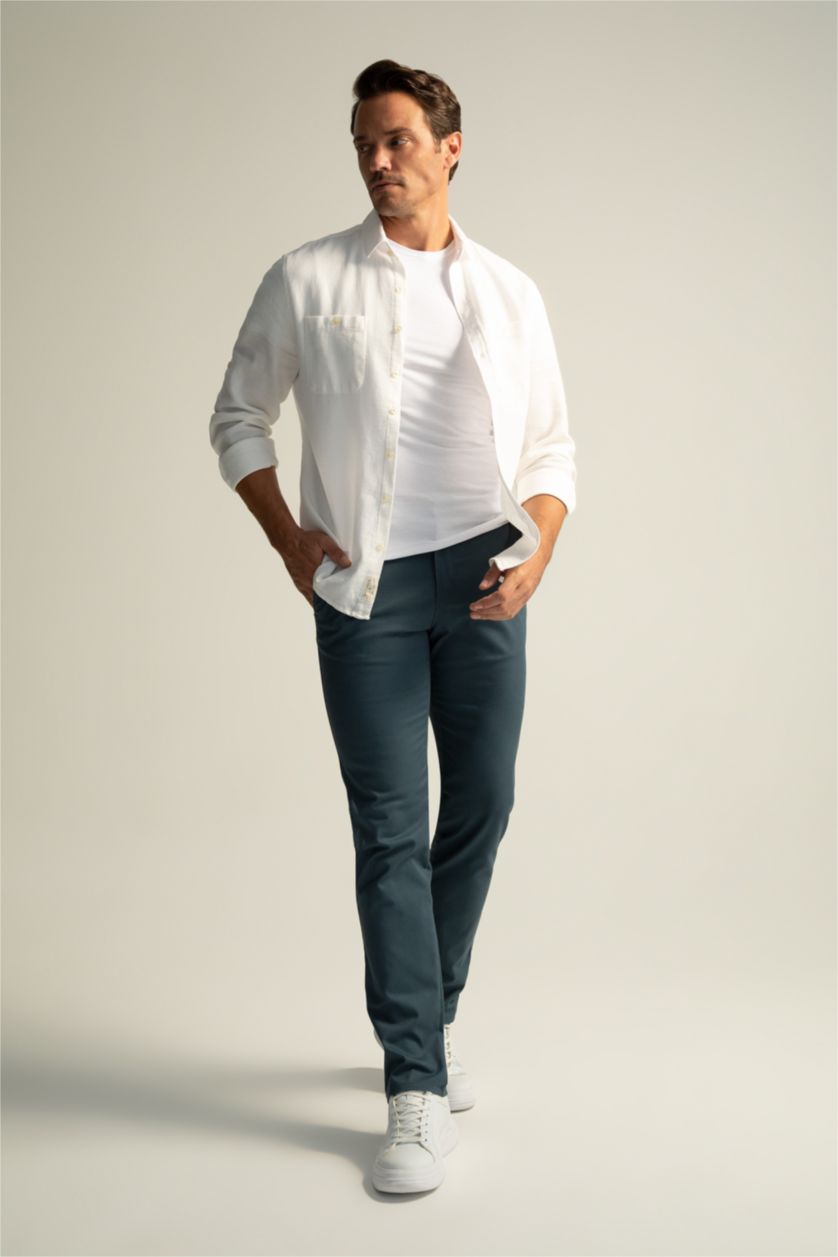 رجالي بترولي بنطلون تشينو بقصة عادية