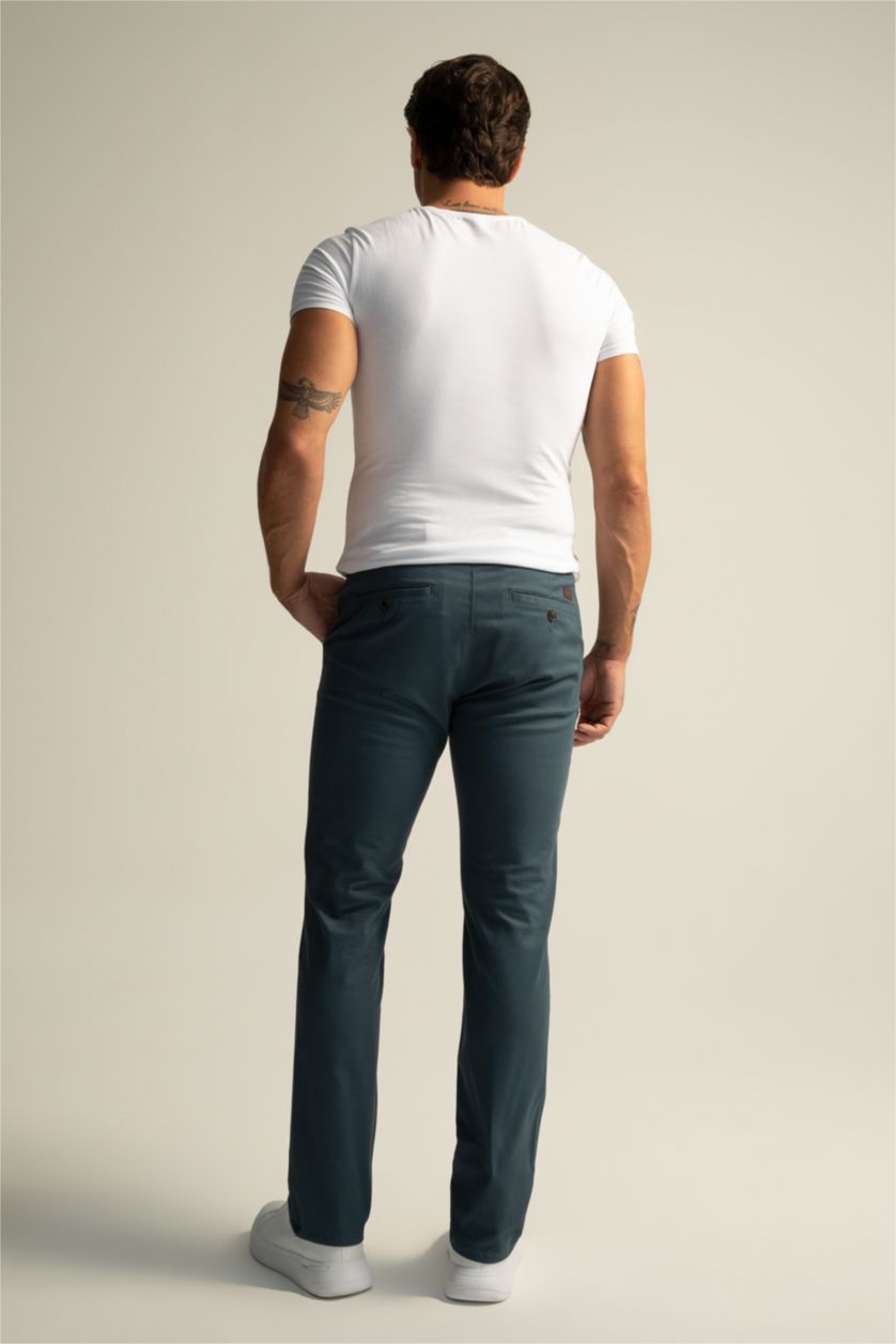 رجالي بترولي بنطلون تشينو بقصة عادية