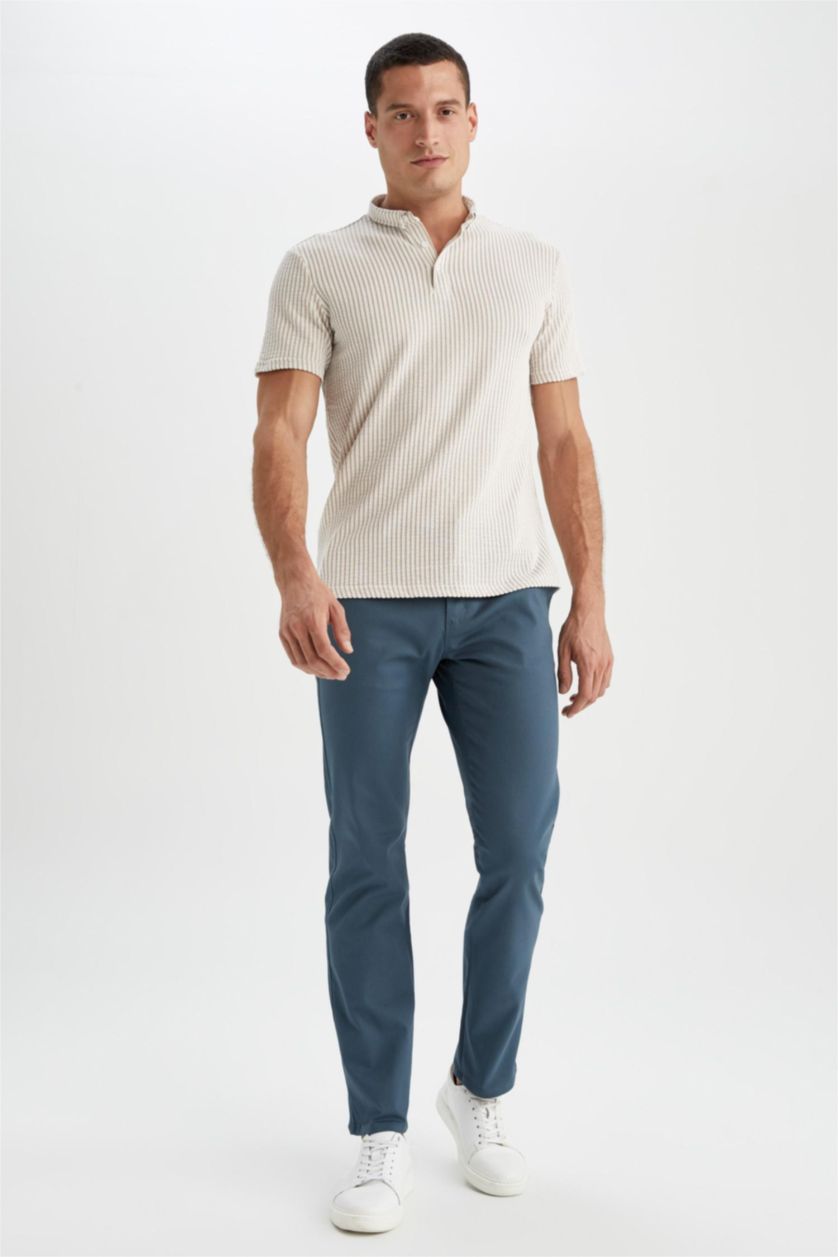 رجالي بترولي بنطلون تشينو بقصة عادية