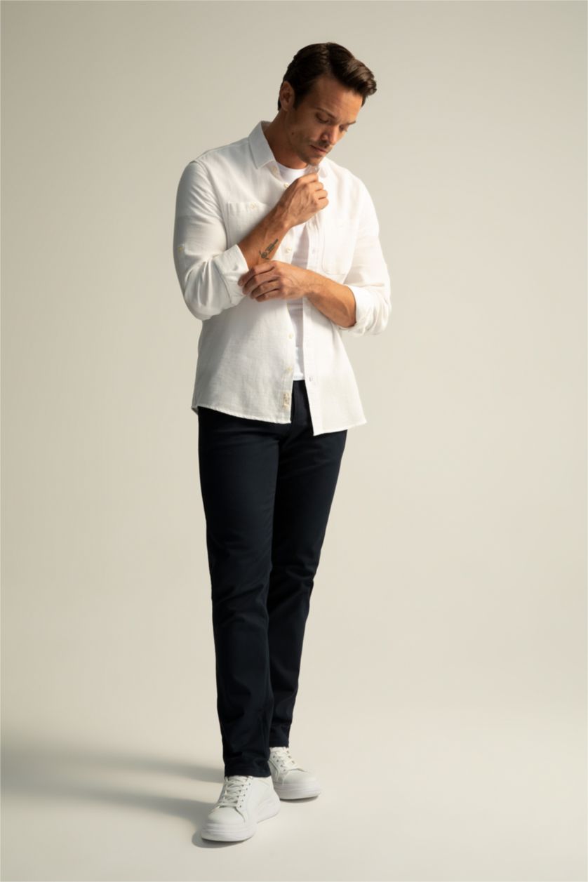 رجال كحلي سروال قصة عادية