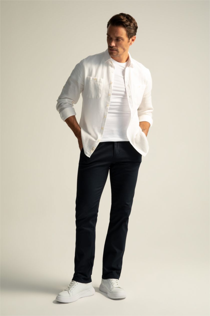 رجال كحلي سروال قصة عادية