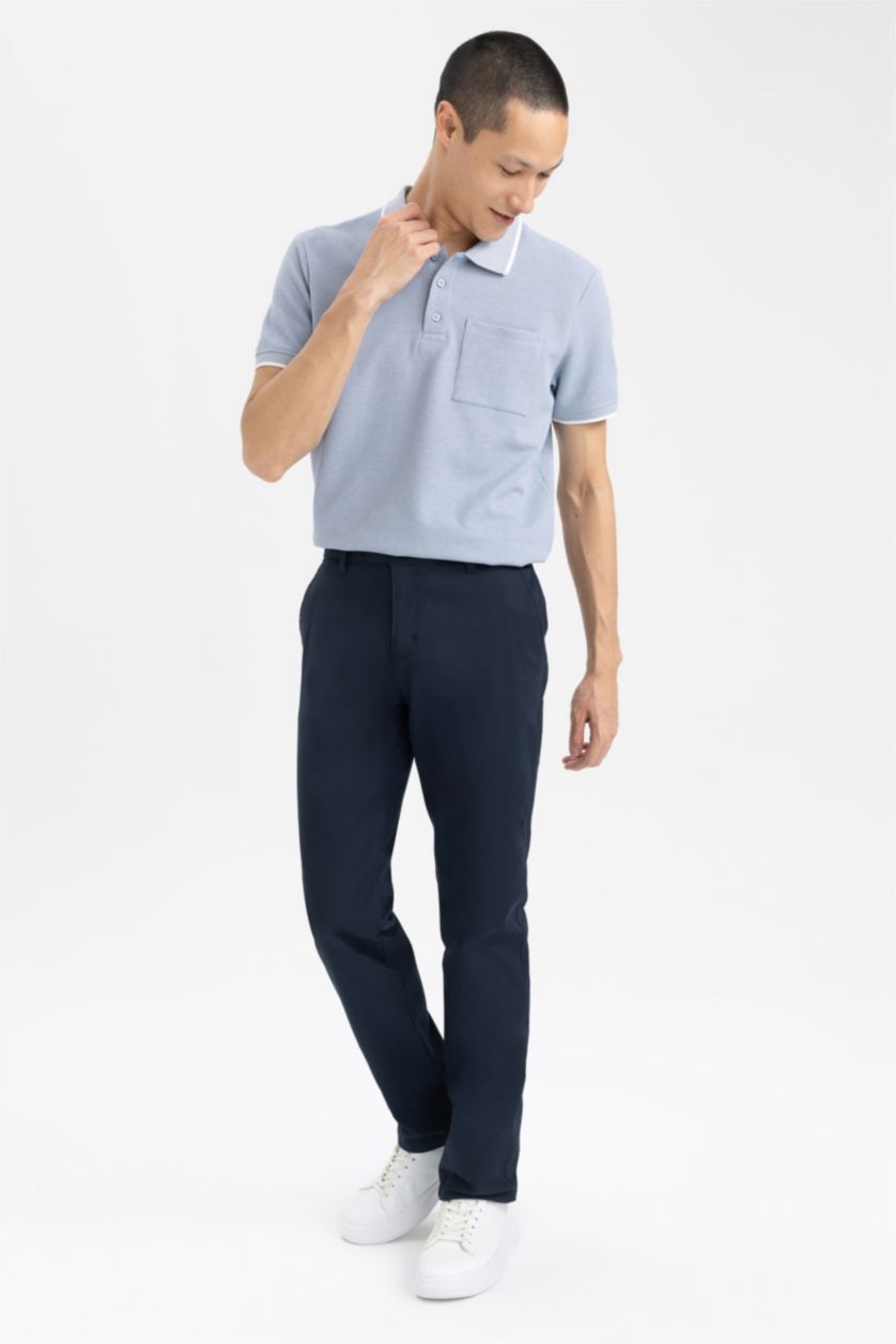 رجال كحلي سروال قصة عادية