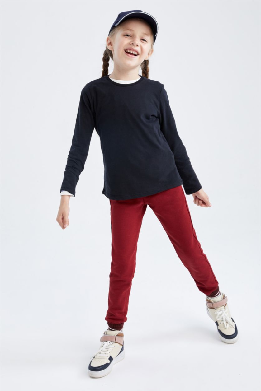 بنات أسود تي شيرت بناتي بقصة عادية ردن طويل