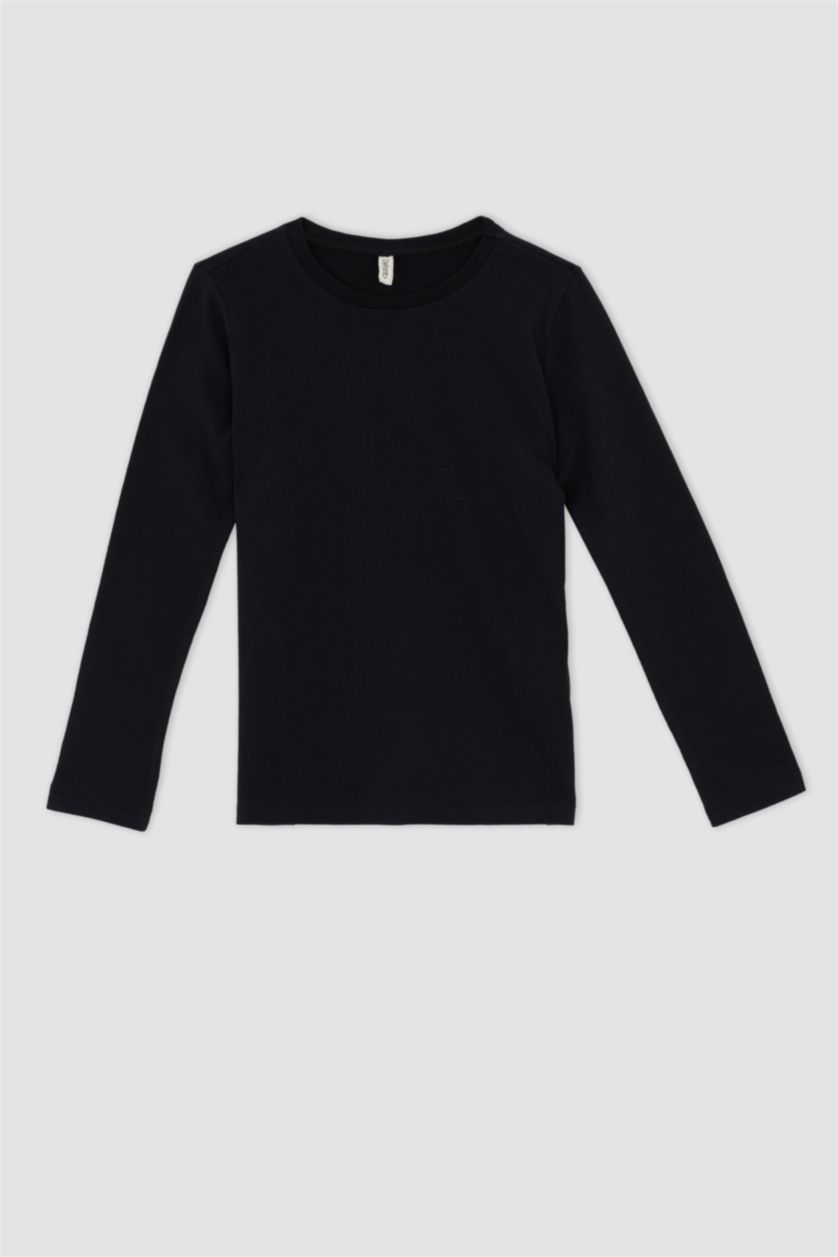 بنات أسود تي شيرت بناتي بقصة عادية ردن طويل