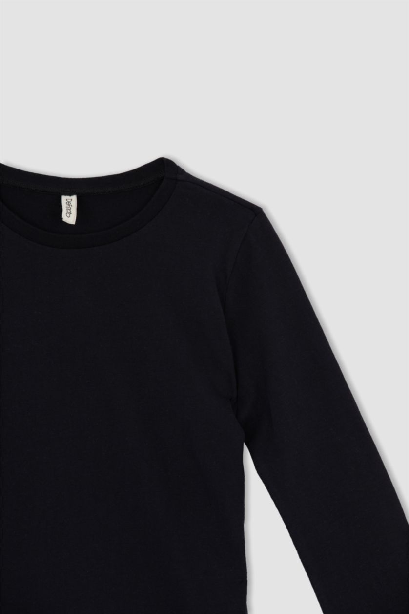 بنات أسود تي شيرت بناتي بقصة عادية ردن طويل