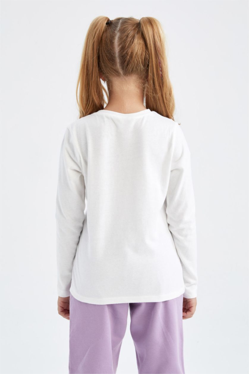 بنات بيج فاتح تيشيرت كم طويل جيرسي قصة عادية بياقة مستديرة