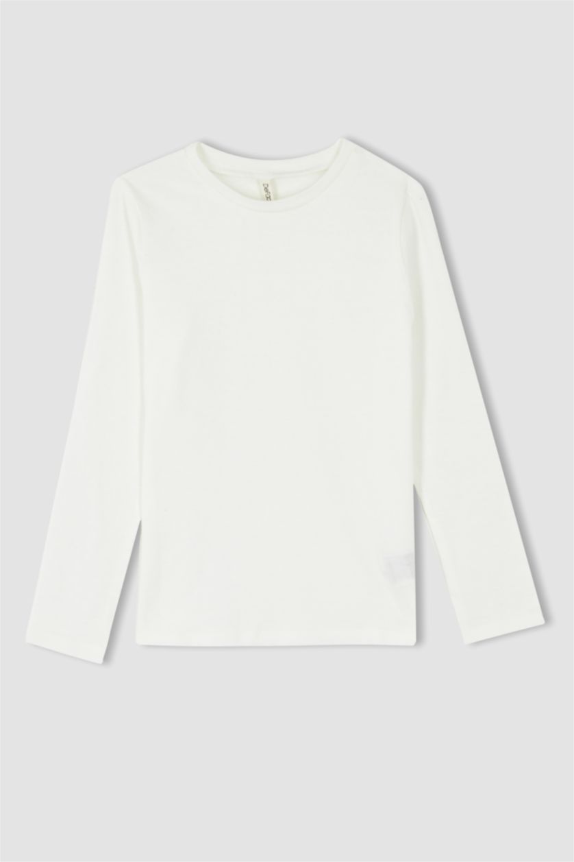 بنات بيج فاتح تيشيرت كم طويل جيرسي قصة عادية بياقة مستديرة