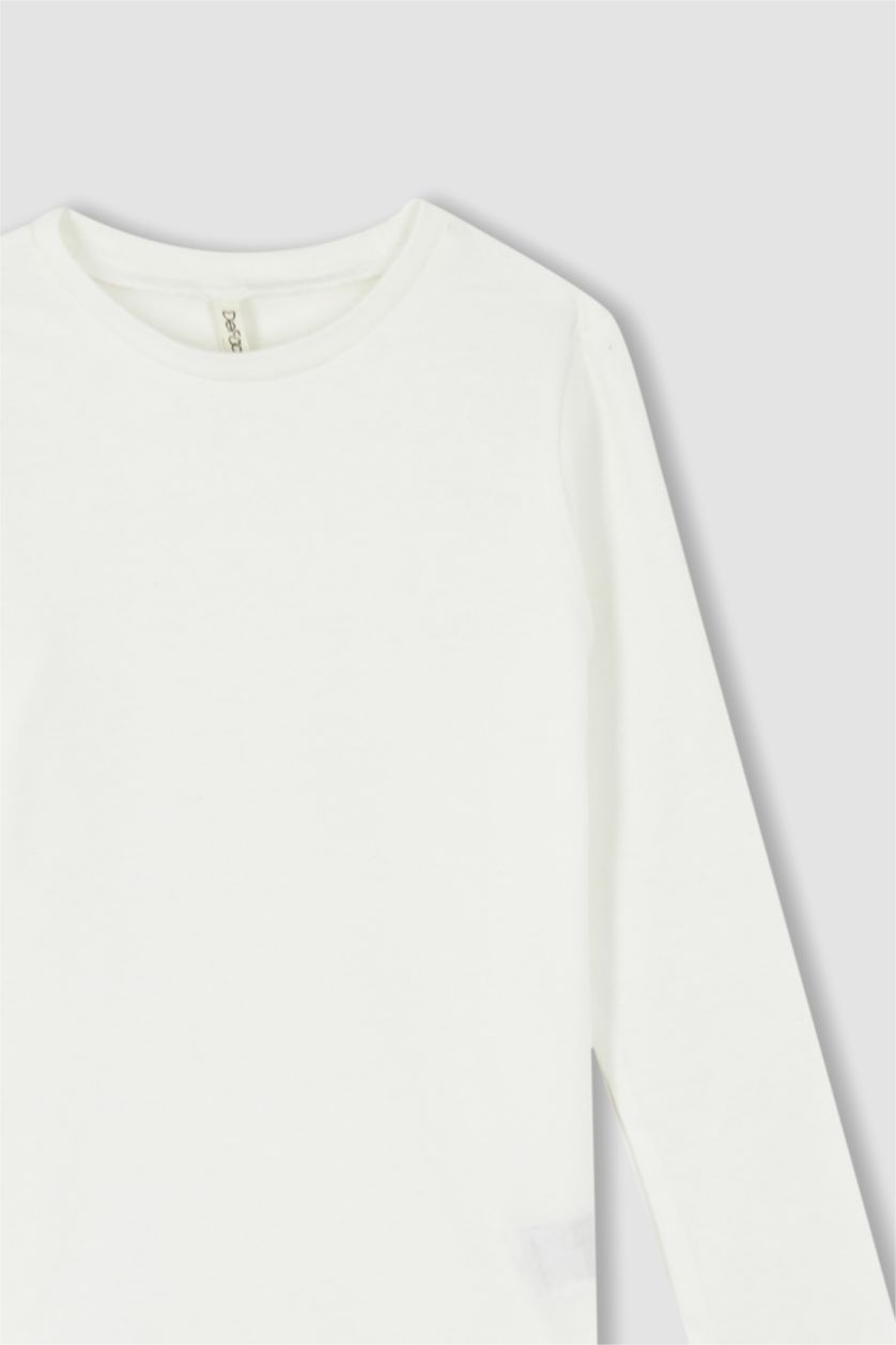 بنات بيج فاتح تيشيرت كم طويل جيرسي قصة عادية بياقة مستديرة